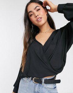 Черный топ с запахом ASOS DESIGN