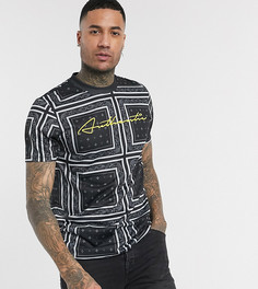 Футболка со сплошным принтом пейсли и контрастной вышивкой ASOS DESIGN Tall-Черный