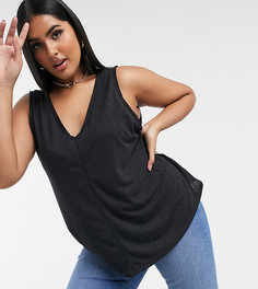Черный топ без рукавов с заниженными проймами из смесовой льняной ткани ASOS DESIGN Curve