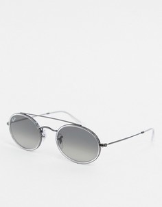 Серебристые овальные солнцезащитные очки с двойной переносицей Ray-ban ORB3847N-Серебряный