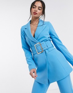 Голубой пиджак с поясом River Island-Синий