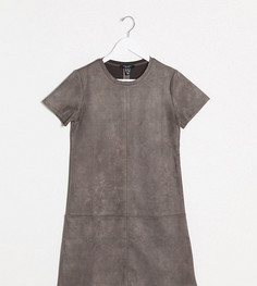 Серое платье мини из искусственной замши New Look Petite-Серый
