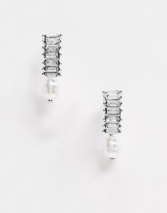 Серебристые серьги-гвоздики со стразами и искусственным жемчугом ASOS DESIGN-Серебряный