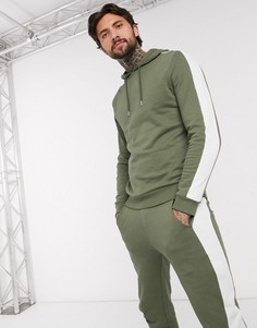 Спортивный костюм цвета хаки с худи и полосками ASOS DESIGN-Зеленый