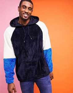 Oversized-худи из флиса в стиле колор блок ASOS DESIGN-Темно-синий