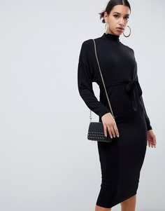 Платье миди с поясом ASOS DESIGN-Черный