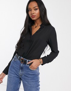 Черная рубашка с длинными рукавами ASOS DESIGN-Черный
