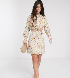Кремовое платье мини с высоким воротником и цветочным принтом Vero Moda Petite-Кремовый