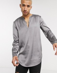 Серая атласная рубашка классического кроя ASOS DESIGN-Серый