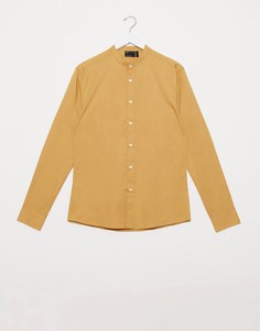 Эластичная рубашка скинни горчичного цвета с воротом на пуговице ASOS DESIGN-Желтый