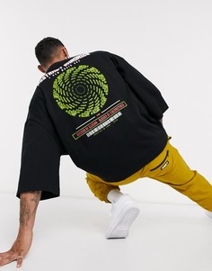 Oversized-футболка из плотного трикотажа с принтом на спине и широкими рукавами ASOS DESIGN-Черный