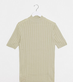 Бежевая обтягивающая футболка в рубчик ASOS DESIGN Tall-Бежевый