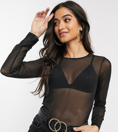 Черный сетчатый кроп-топ с длинными рукавами ASOS DESIGN Petite