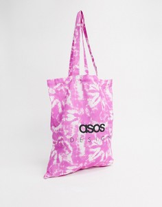 Розовая сумка-тоут с принтом тай-дай и логотипом ASOS DESIGN-Розовый