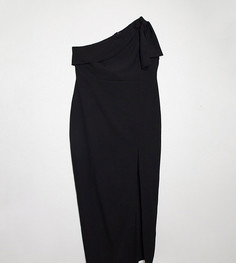 Черное платье макси на одно плечо с разрезом сбоку Vesper Plus-Черный