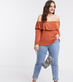 Топ рыжего цвета с оборкой ASOS DESIGN Curve-Оранжевый