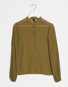 Зеленая рубашка без воротника Vero Moda-Зеленый