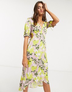 Платье миди с вырезами и цветочным принтом желтого цвета Topshop-Желтый