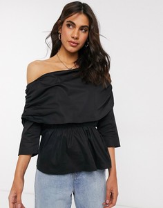 Черный хлопковый топ с эластичной талией ASOS DESIGN