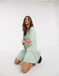 Зеленое свободное трикотажное платье Bershka-Зеленый