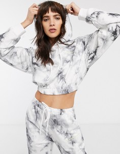 Худи с эластичным нижним краем и принтом тай-дай Bershka-Белый