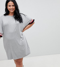 Серое меланжевое платье-футболка с полосатой отделкой и оборками на рукавах ASOS DESIGN Curve-Серый