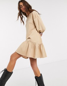 Бежевое трикотажное свободное платье Bershka-Коричневый