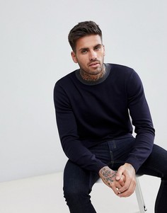 Темно-синий джемпер с контрастным круглым вырезом New Look