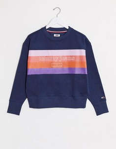 Свитшот в полоску с логотипом Tommy Jeans-Темно-синий