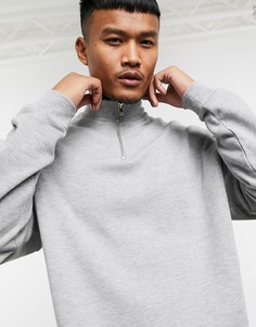 Серый меланжевый oversize-свитшот с короткой молнией ASOS DESIGN