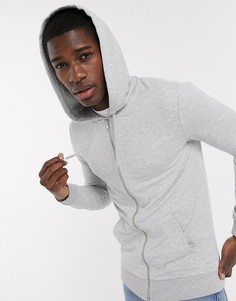 Худи серого меланжевого цвета на молнии ASOS DESIGN-Серый