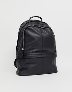 Черный кожаный рюкзак с двумя молниями ASOS DESIGN