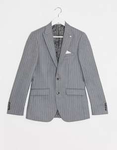 Серо-розовый приталенный пиджак в полоску Burton Menswear-Серый