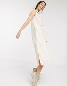 Светло-бежевое джинсовое платье-рубашка миди без рукавов ASOS DESIGN-Белый