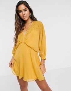 Шифоновое платье мини с вышивкой на кокетке ASOS DESIGN-Желтый