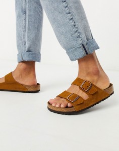 Бежевые замшевые сандалии Birkenstock arizona-Коричневый