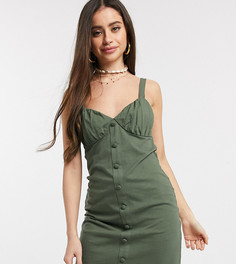 Платье хаки на пуговицах с чашечками ASOS DESIGN Petite-Зеленый