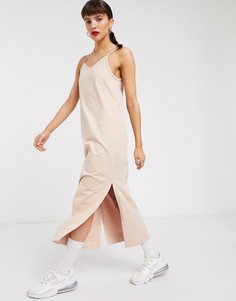 Бежевое трикотажное платье на бретелях Nike Рremium-Бежевый