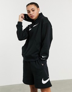 Черные шорты с завышенной талией и логотипом-галочкой Nike-Черный