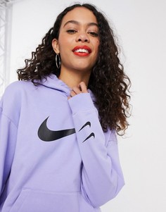 Oversized-худи фиолетового цвета с логотипами-галочками Nike-Фиолетовый