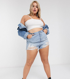 Рваные джинсовые шорты свободного кроя ASOS DESIGN Curve-Синий