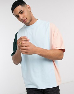 Голубая oversized-футболка в стиле колор блок из органического хлопка ASOS DESIGN-Синий