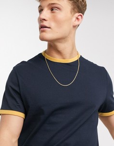 Темно-синяя футболка из органического хлопка с окантовкой ASOS DESIGN-Темно-синий
