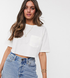 Белая короткая футболка с добавлением льна ASOS DESIGN Petite-Белый