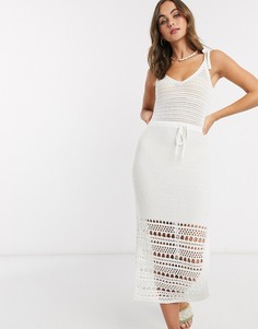 Платье миди с завязкой на талии ASOS DESIGN-Кремовый