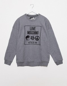 Свитшот с принтом и круглым вырезом Love Moschino-Серый