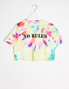 Короткая футболка с принтом тай-дай и надписью "no rules" Noisy May-Мульти