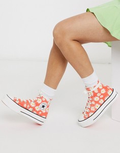 Красные кеды с цветочным принтом Converse-Красный