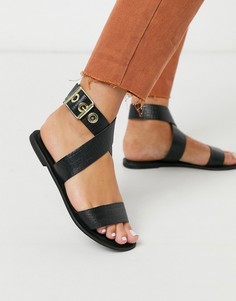 Черные кожаные сандалии с эффектом крокодиловой кожи и перекрестными ремешками ASOS DESIGN-Черный