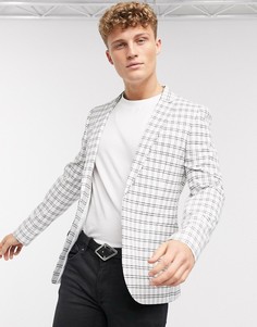 Темно-синий супероблегающий пиджак в клетку ASOS DESIGN